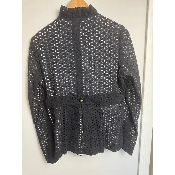 Skirtin Around 8 Black and White Floral Eyelet Ruffle Edged Jacket w Buttons - Picture 6 of 8